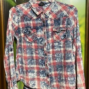 Cotton Express Red and Blue Plaid Button Down Shirt